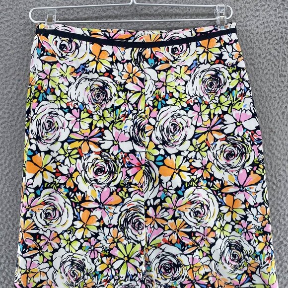 Talbots Pants Womens 4 Petite White Black Multi Floral Stretch Cropped Skinny - Picture 2 of 11